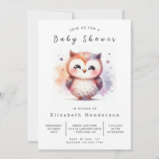 Invitation Baby shower classique simple de chouette (Devant)