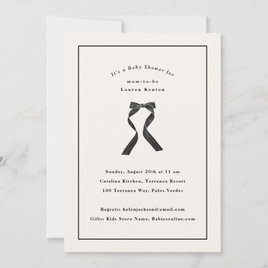 Invitation Baby shower classique subtil Black Bow (Devant)