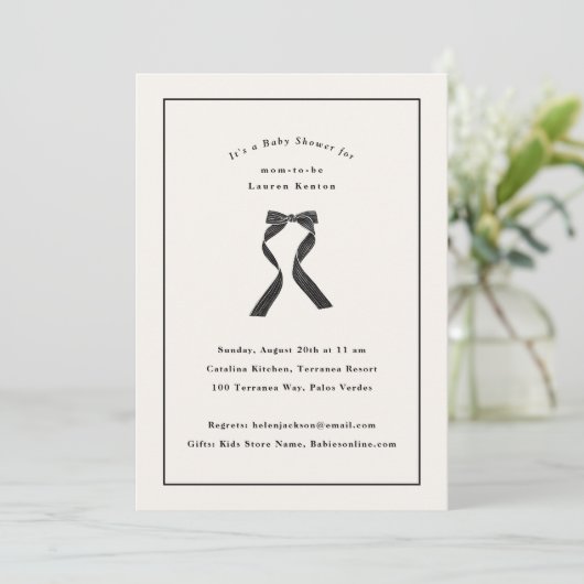 Invitation Baby shower classique subtil Black Bow (Debout devant)