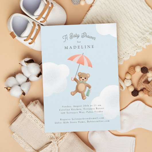 Invitation Baby shower classique Teddy Bear Pastel