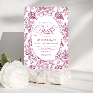 Invitation Baby Shower Classique Thème Toile de Jouy aux Rose