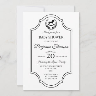 Invitation Baby shower classique vintage sur le thème du chev