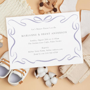 Invitation Baby shower classique violet au ruban