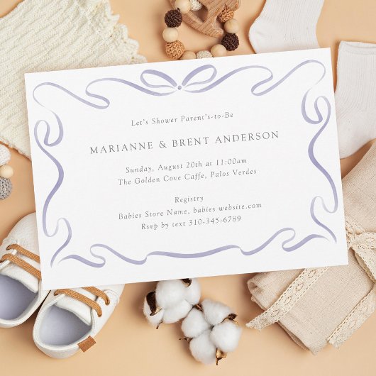 Invitation Baby shower classique violet au ruban