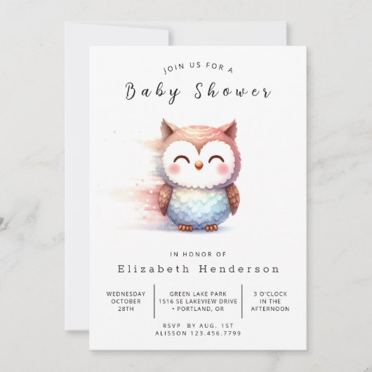 Invitation Baby shower classique Whimsy Owl (Devant)