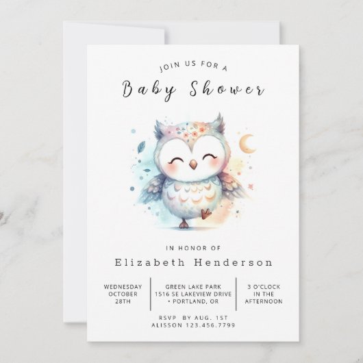 Invitation Baby shower classique Wild Owl (Devant)