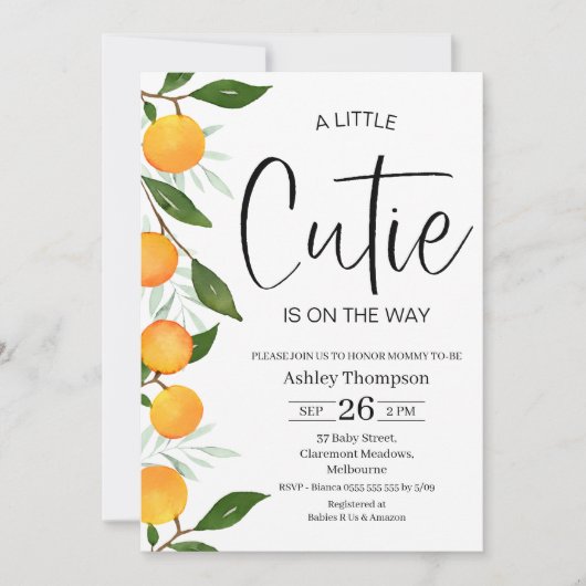 Invitation Baby shower Clementine Little Cutie moderne (Devant)