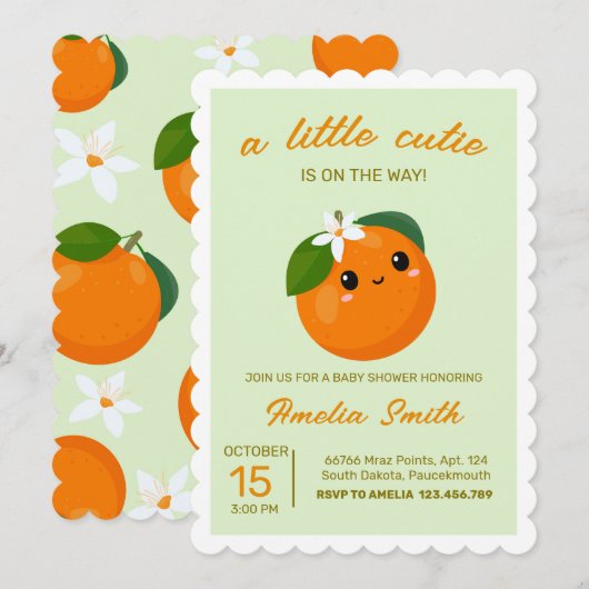 Invitation Baby shower Clementine Orange Little Cutie (Devant / Derrière)