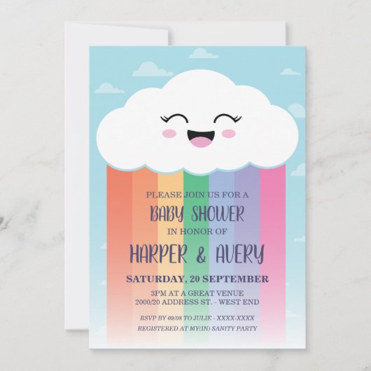 Invitation Baby shower Cloud et arc-en-ciel (Devant)