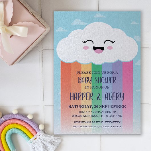 Invitation Baby shower Cloud et arc-en-ciel