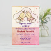 Invitation Baby shower Cloud Twin Girls Retro attendu (Debout devant)