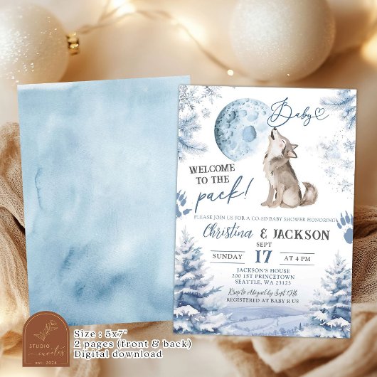 Invitation Baby shower Co-Ed Wolf Howling