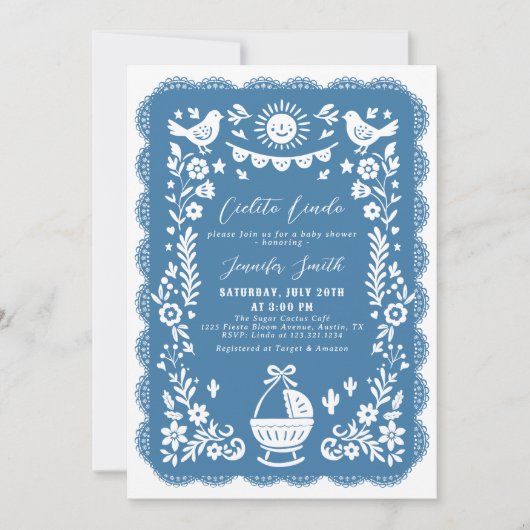 Invitation Baby shower Cobalt Blue Cielito Lindo (Devant)