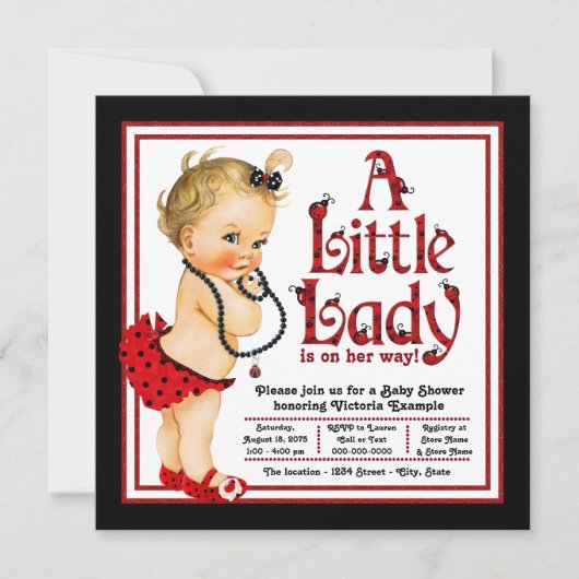 Invitation Baby Shower coccinelle rouge et noire (Devant)