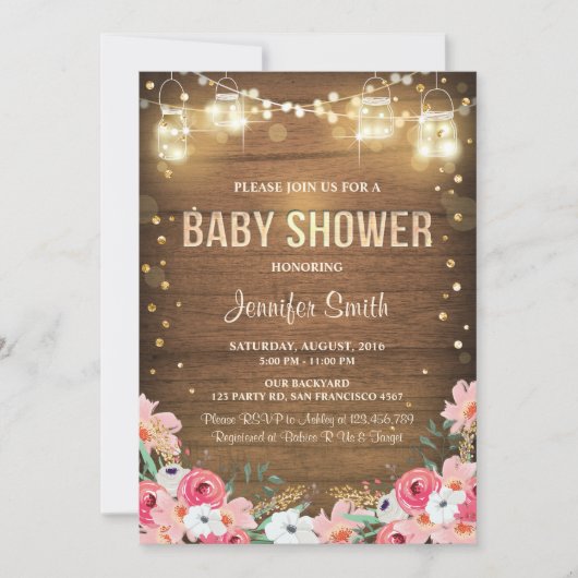 Invitation Baby shower Coed Rustic Floral Garden (Devant)