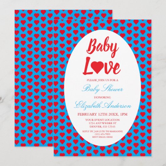 Invitation Baby shower Coeur Amour Bébé (Devant / Derrière)