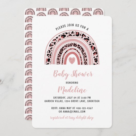 Invitation Baby shower Coeur arc-en-ciel Boho (Devant / Derrière)