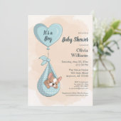 Invitation Baby shower Coeur bleu Chien à Chien à Chien à Chi (Debout devant)