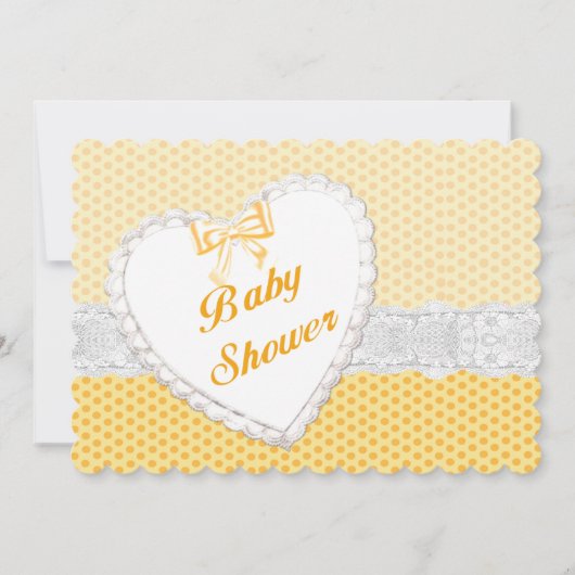 Invitation Baby shower Coeur de dentelle Polka Jaune Invitati (Devant)