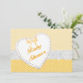 Invitation Baby shower Coeur de dentelle Polka Jaune Invitati (Debout devant)