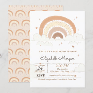 Invitation Baby shower Coeur des nuages arc-en-ciel mignon