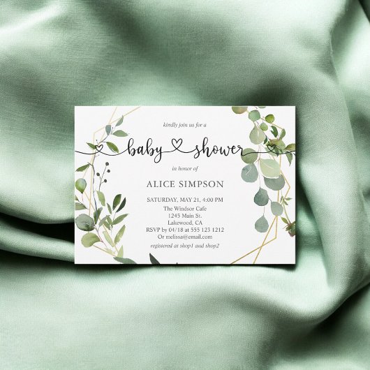 Invitation Baby shower Coeur Eucalyptus de verdure