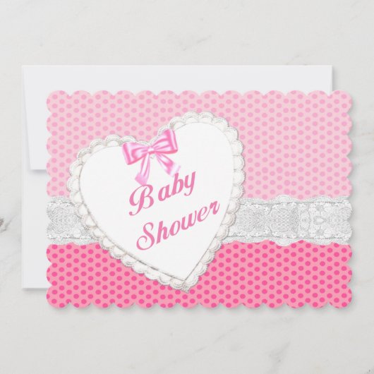 Invitation Baby shower Coeur Pink Polka Dot (Devant)