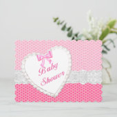 Invitation Baby shower Coeur Pink Polka Dot (Debout devant)