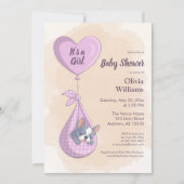 Invitation Baby shower Coeur rose Chien-Chien-Chien mignon (Devant)