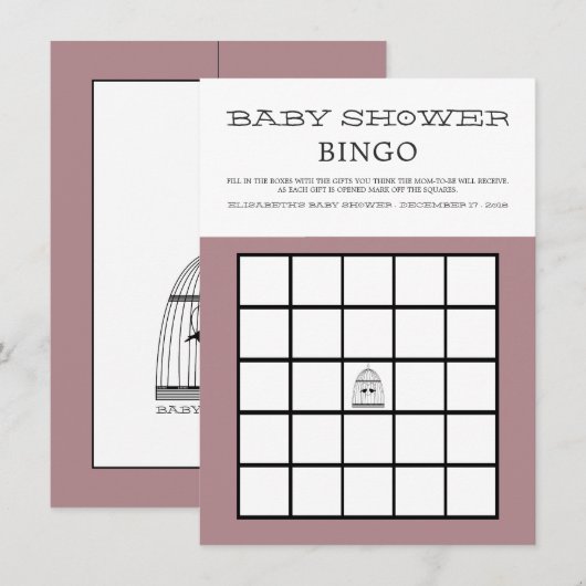 Invitation Baby shower Coeur vintage Birdcage Bingo (Devant / Derrière)