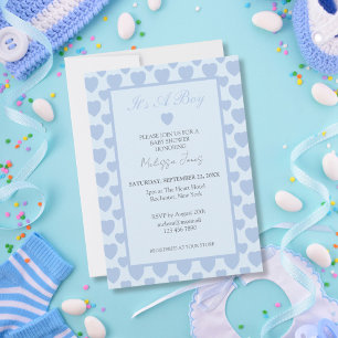 Invitation Baby-Shower Cœurs Bleus