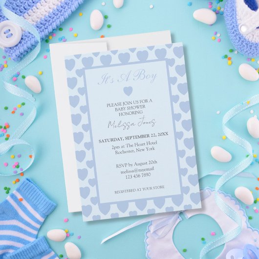 Invitation Baby-Shower Cœurs Bleus