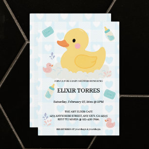Invitation Baby shower Coeurs bleus en caoutchouc