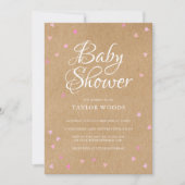 Invitation Baby shower Coeurs d'amour rose / Saupoudrer Rusti (Devant)