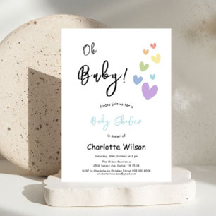 Invitation Baby shower Coeurs mignons et colorés