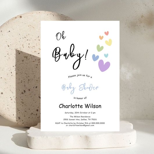 Invitation Baby shower Coeurs mignons et colorés