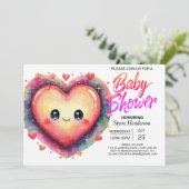 Invitation Baby shower Coeurs roses de coeur mignonne (Debout devant)