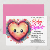 Invitation Baby shower Coeurs roses de coeur mignonne (Devant / Derrière)