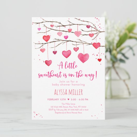 Invitation Baby shower Coeurs rouges rose amoureux (Debout devant)