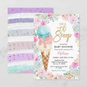Invitation Baby shower coloré crème glacée Pastel Fleurs