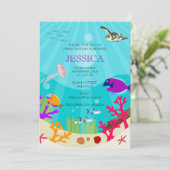 Invitation Baby shower coloré d'animaux marins (Debout devant)
