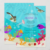 Invitation Baby shower coloré d'animaux marins (Devant / Derrière)