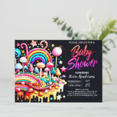 Invitation Baby shower coloré de fête douce (Debout devant)