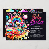 Invitation Baby shower coloré de fête douce (Devant / Derrière)