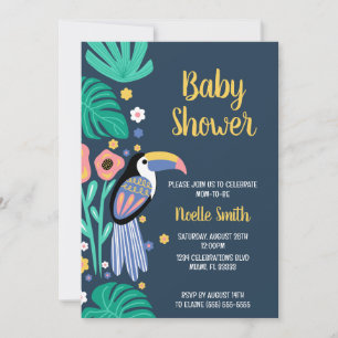 Invitation Baby shower coloré de fleurs d'oiseaux tropicaux t