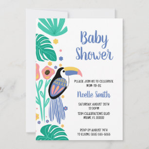 Invitation Baby shower coloré de fleurs d'oiseaux tropicaux t