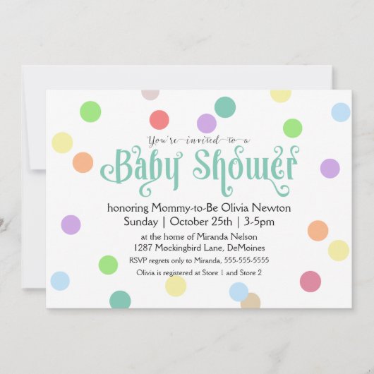 Invitation Baby shower coloré de points Confetti (Devant)