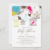 Invitation Baby shower coloré d'oiseaux lunaires (Devant)