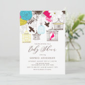 Invitation Baby shower coloré d'oiseaux lunaires (Debout devant)