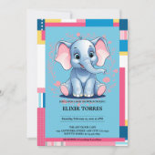 Invitation Baby shower coloré Jungle Blue Elephant (Devant)